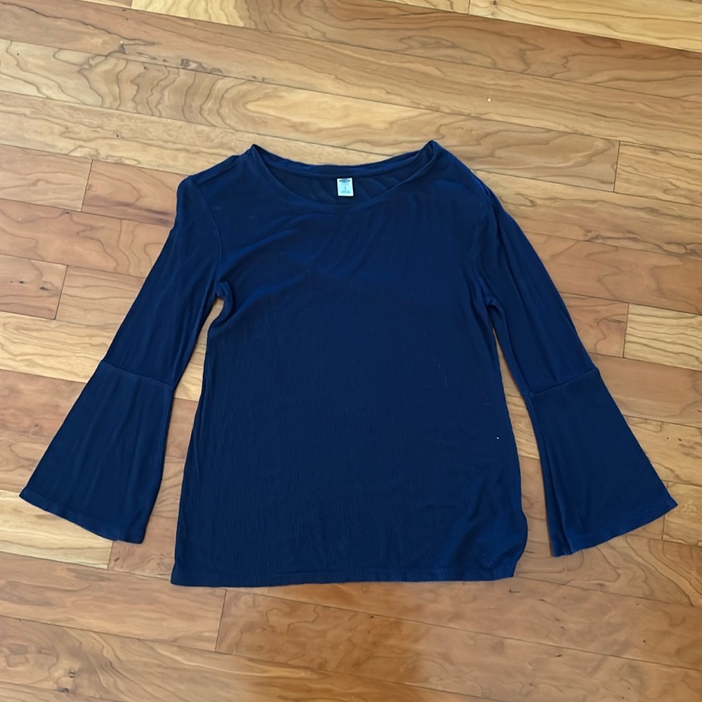 old navy dark blue ribbed flared sleeve long sleeve